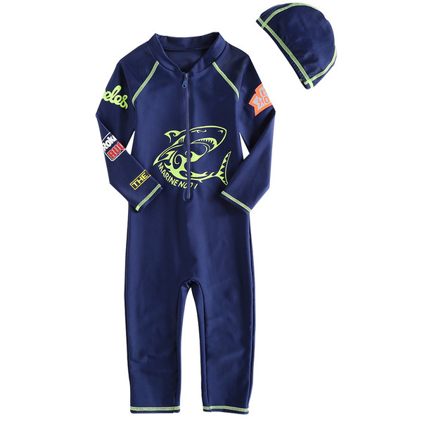 Costum de baie intreg pentru copii de culoare inchisa cu aplicatie