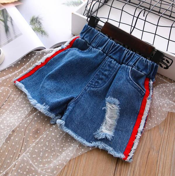 Blugi moderni pentru copii scurti pentru fete cu margini rosii