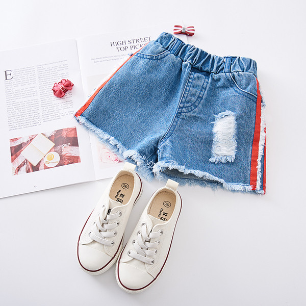 Blugi moderni pentru copii scurti pentru fete cu margini rosii