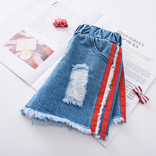 Blugi moderni pentru copii scurti pentru fete cu margini rosii