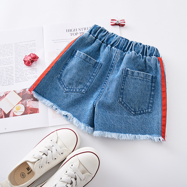 Blugi moderni pentru copii scurti pentru fete cu margini rosii