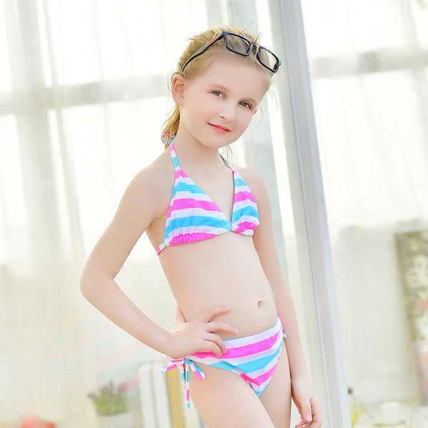 Costum de baie pentru copii în dungi în două părți în mai multe culori