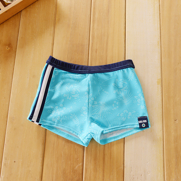 Moдерни детски бански в син цвят с цветен кант