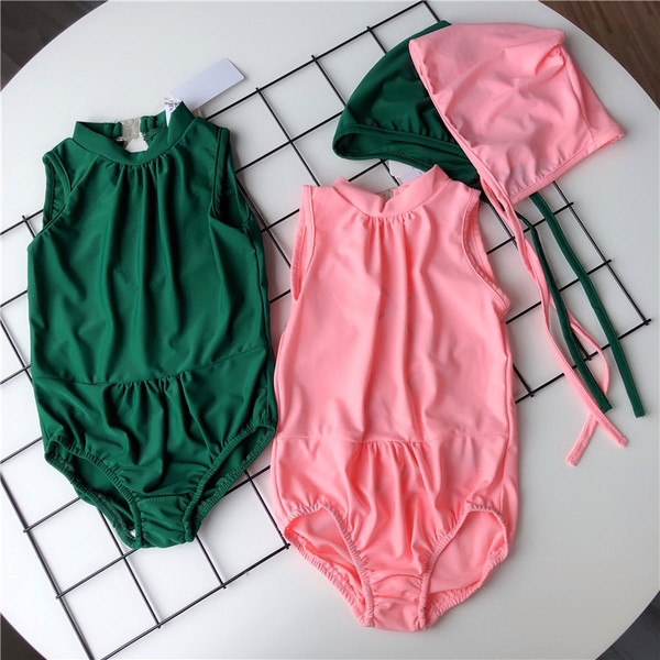 Изчистен модел цял бански костюм за момичета в два цвята