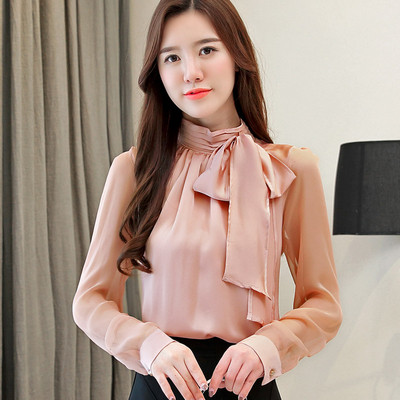 Cămașă elegantă de damă cu mâneci lungi și panglică în mai multe culori