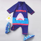 Costum de baie casual pentru copii cu aplicatie pentru baieti