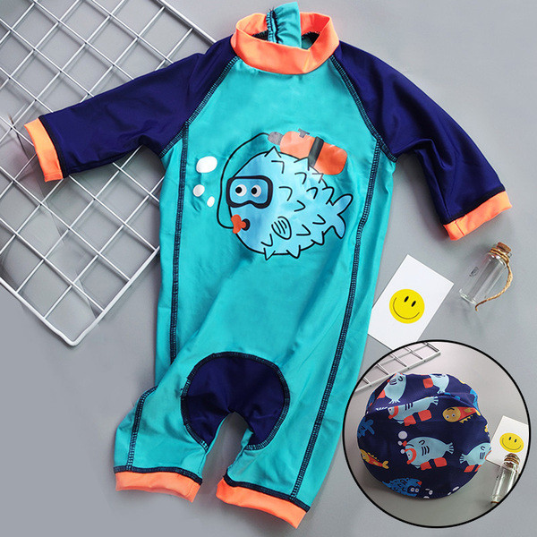 Modern gyerek fürdőruha kalappal fiúknak