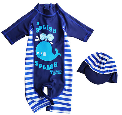 Μοντέρνα παιδική μαγιό για αγόρια σε μπλε χρώμα με εφαρμογή