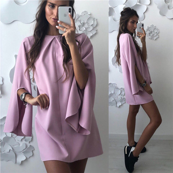 Rochie moderna de dama scurta cu maneci lungi in mai multe culori