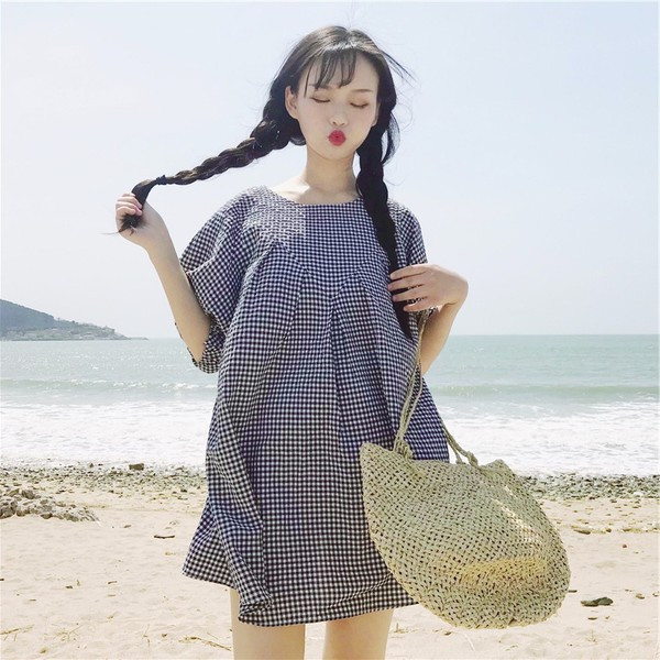 Rochie casual de vara in carouri in doua culori