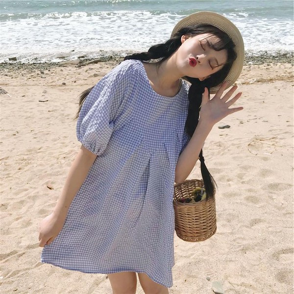 Rochie casual de vara in carouri in doua culori