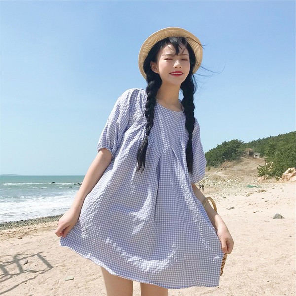 Rochie casual de vara in carouri in doua culori