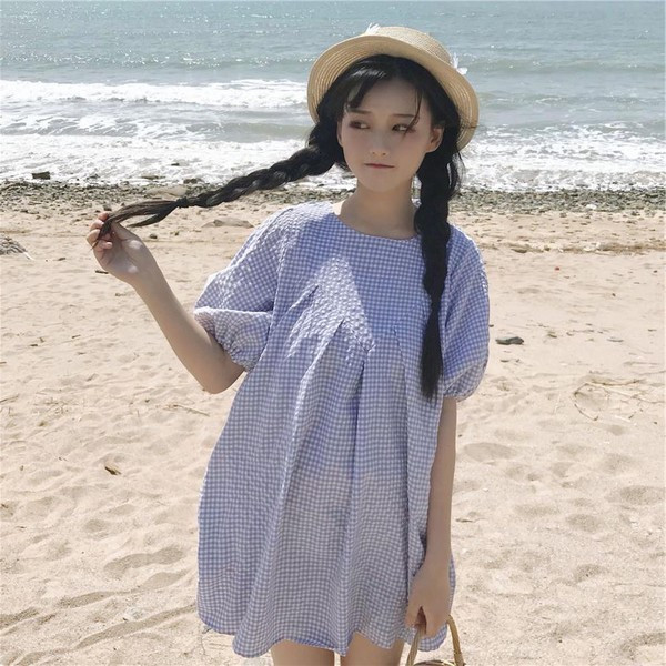 Rochie casual de vara in carouri in doua culori