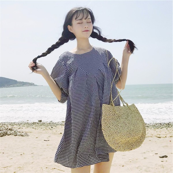 Rochie casual de vara in carouri in doua culori