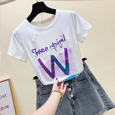 Tricou de dama modern cu maneca scurta si dantela in trei culori