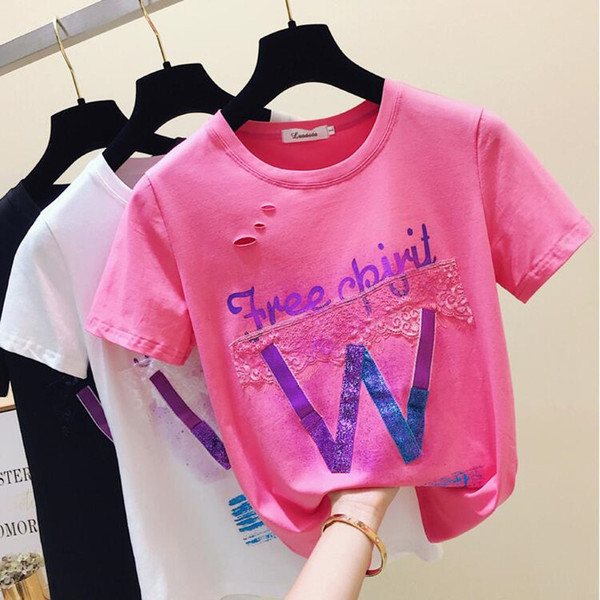 Tricou de dama modern cu maneca scurta si dantela in trei culori