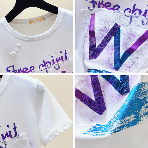 Tricou de dama modern cu maneca scurta si dantela in trei culori