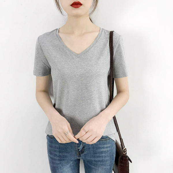 Alkalmi női póló V-nyakkal fehér, szürke és fekete színben