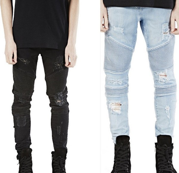 Blugi barbatesti eleganti in doua culori cu motive rupte