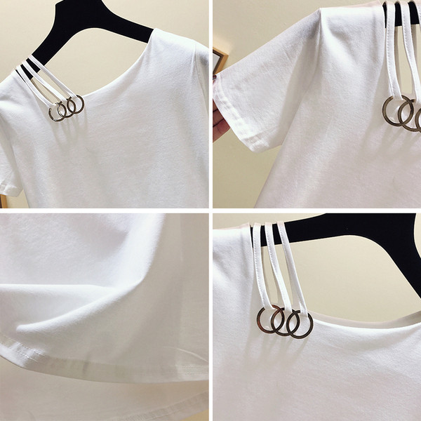 Καθημερινή γυναικεία κοντομάνικη μπλούζα και μεταλλικό στοιχείο σε τρία χρώματα