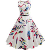 Rochie elegantă de damă, cu decolteu O și motive colorate