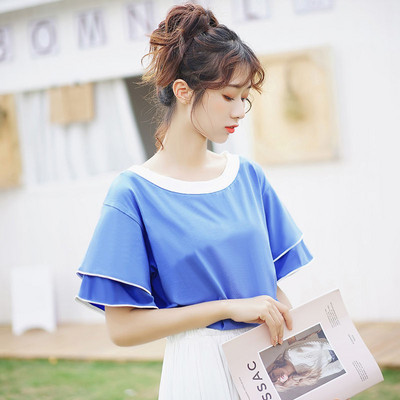 Női blúz O-nyakú és lótusz ujjú, két színben