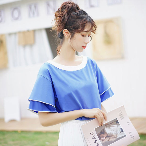 Női blúz O-nyakú és lótusz ujjú, két színben