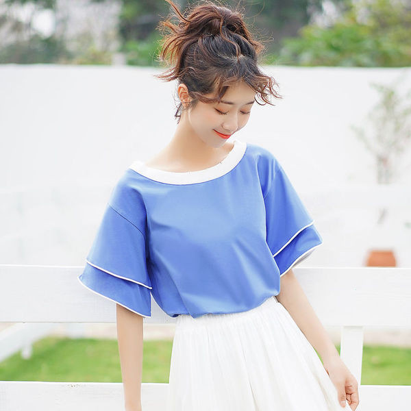 Női blúz O-nyakú és lótusz ujjú, két színben