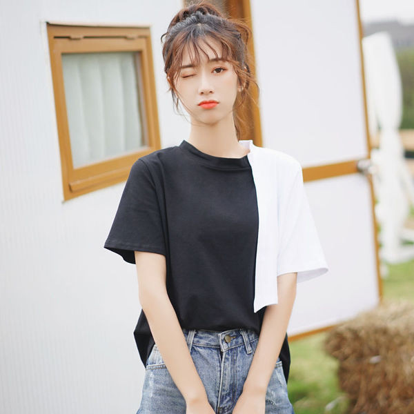 Alkalmi női póló rövid ujjú fekete-fehér színben