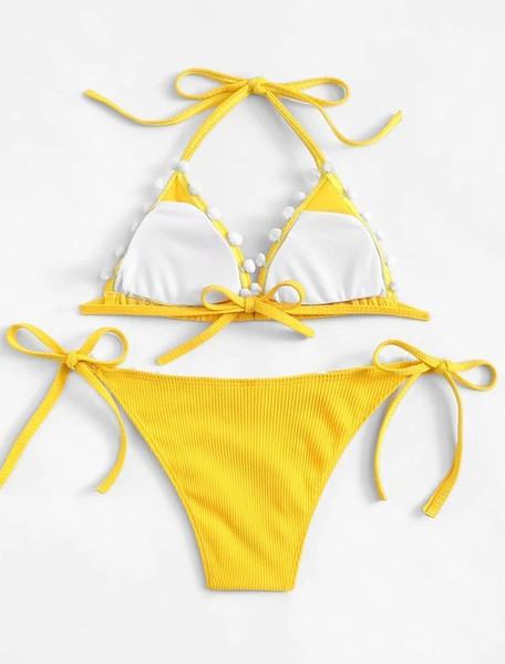 ÚJ kétrészes fürdőruha háromszög alakú felsővel, fehér és sárga színben