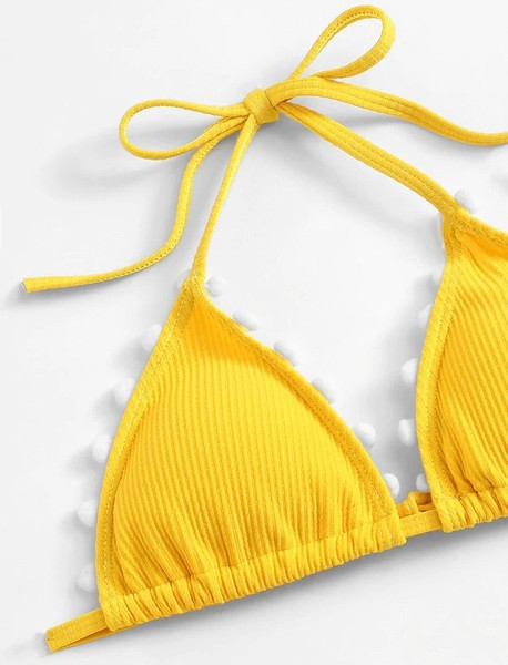 ÚJ kétrészes fürdőruha háromszög alakú felsővel, fehér és sárga színben