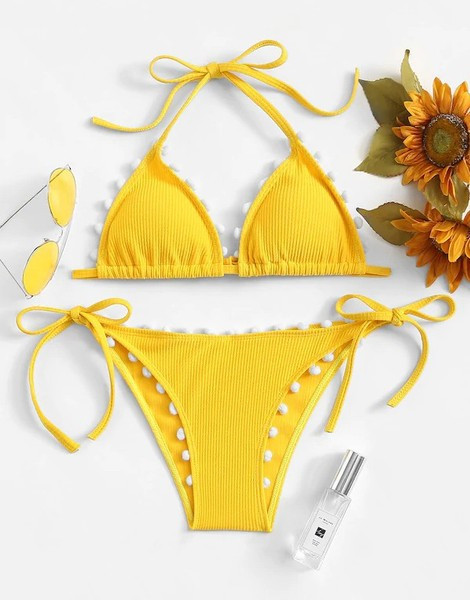ÚJ kétrészes fürdőruha háromszög alakú felsővel, fehér és sárga színben