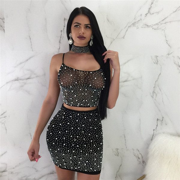 Set dama cu perle si cravate incrucisate alb-negru