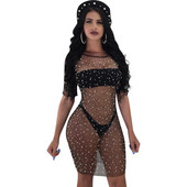 Tunica de plaja dama cu perle de culoare neagra