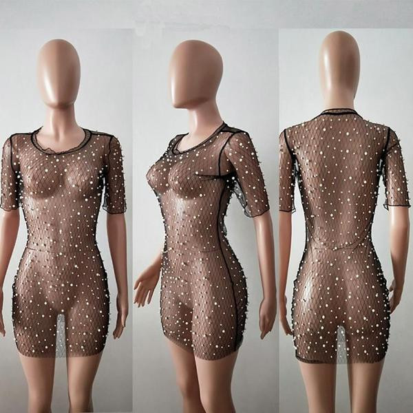 Tunica de plaja dama cu perle de culoare neagra