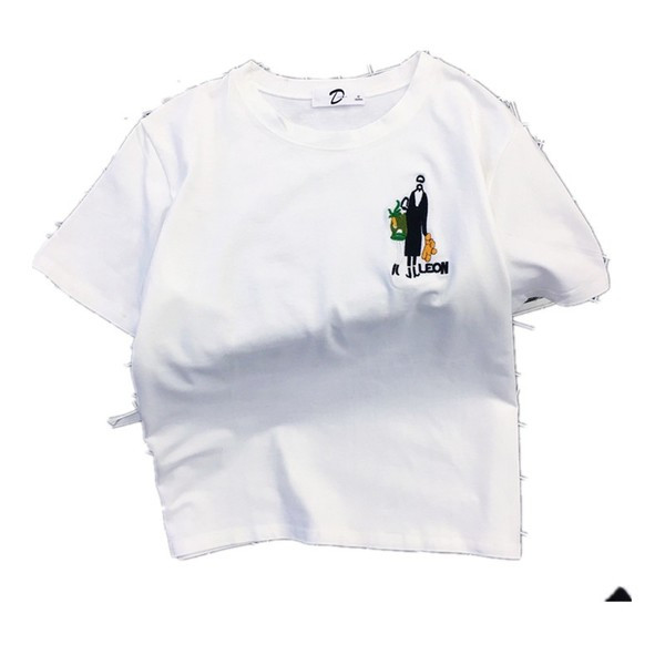 Tricou casual dama cu broderie si decolteu O