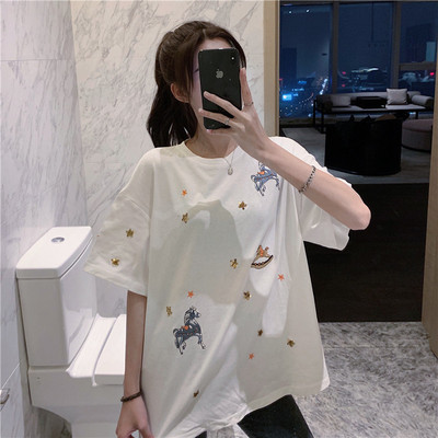 Modern női blúz rövid ujjú fekete-fehér színben