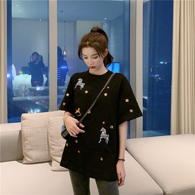 Modern női blúz rövid ujjú fekete-fehér színben