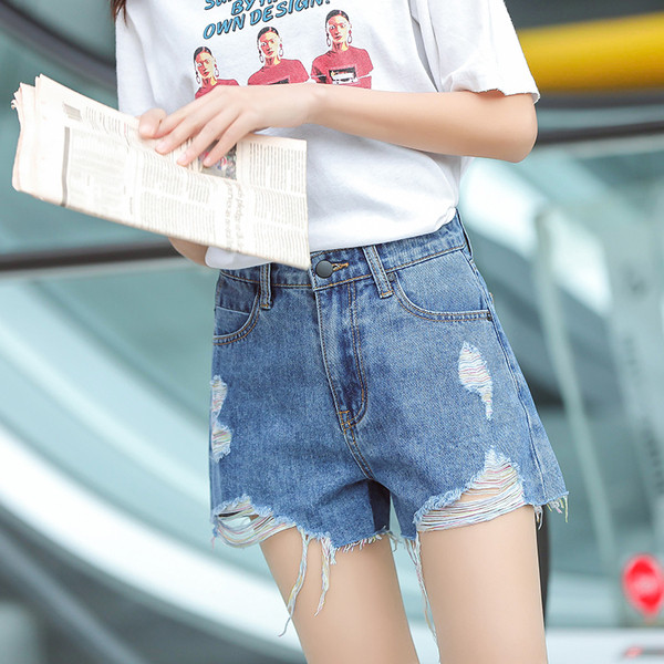 Pantaloni moderni de dama cu talie inalta si buzunare in albastru