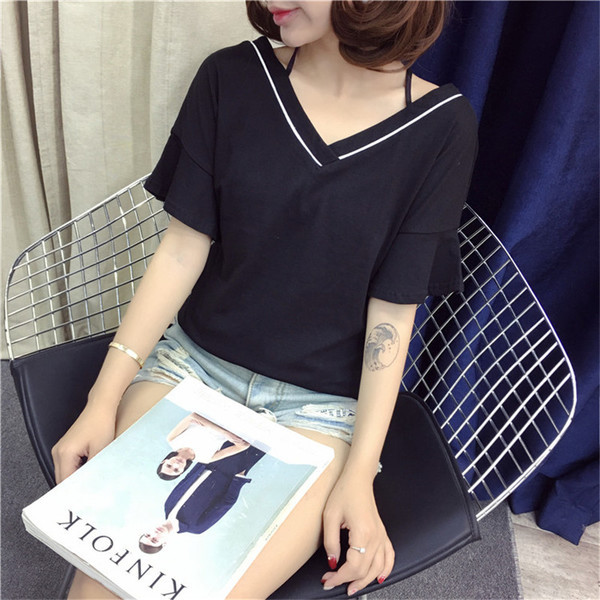 Tricou elegant de damă cu mâneci scurte și decolteu în V