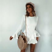 HIT Rochie modernă de damă cu mâneci lotus în negru, albastru și alb