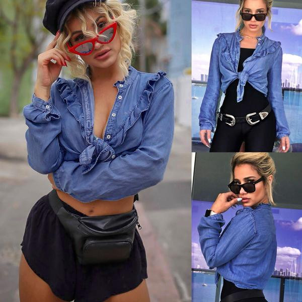 Modern női rövid farmer ing