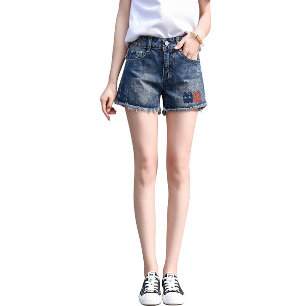 Női rövidnadrág magas derékkal és hímzéssel