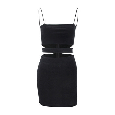 Rochie scurtă de damă din catifea cu bretele subțiri, de culoare neagră