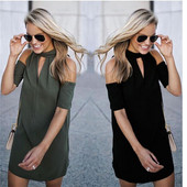 Rochie casual de dama cu umerii deschisi in doua culori