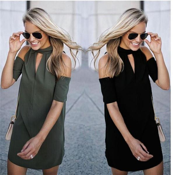 Eжедневнаа дамска рокля с отворени рамене в два цвята