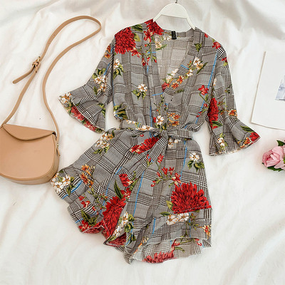 Női kockás jumpsuit virágmotívumokkal, két színben