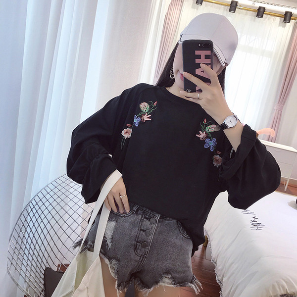 Κομψή μπλούζα με μακριά μανίκια και κεντήματα σε διάφορα χρώματα