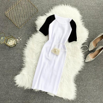 Rochie casual de dama cu decolteu O si maneci scurte in trei culori