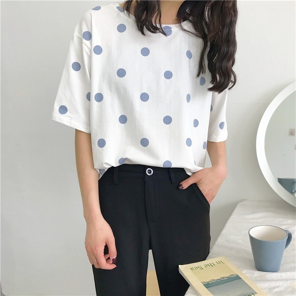 Bluză casual de damă cu buline, în două culori, cu mâneci scurte